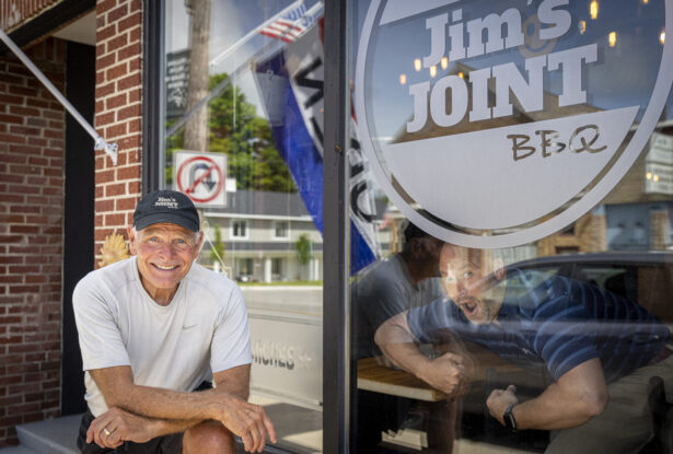 The entrance of Jim's Joint in Honor, MI