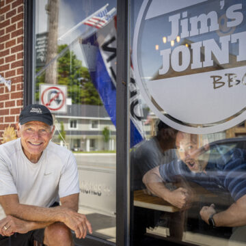 The entrance of Jim's Joint in Honor, MI